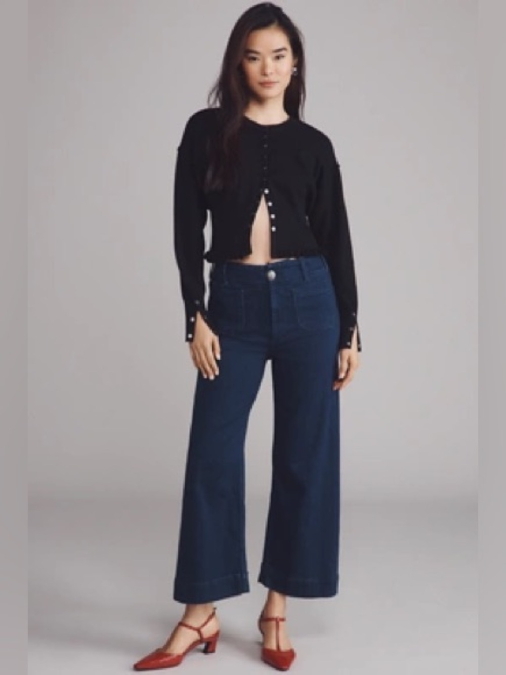 Maeve Colette High Rise Wide Leg Cropped Jeans - Dark Denim - Sz 25T - NWT
